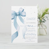 Bow Coquette Blue 1st Birthday Kaart (Staand voorkant)