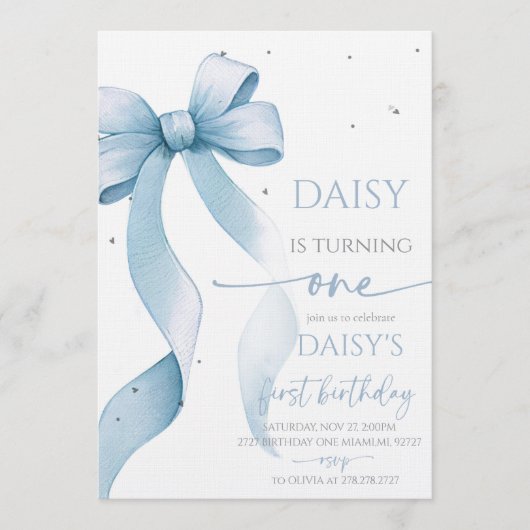 Bow Coquette Blue 1st Birthday  Kaart (Voorkant)