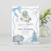 Bow Coquette Blue Girl Let's Skate Birthday Kaart (Staand voorkant)