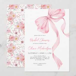 Bow Coquette Blush Bloemen Ribbon Vrijgezellenfees Kaart