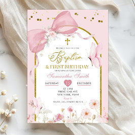 Bow Coquette Blush Pink Baptism & 1st Birthday Kaart