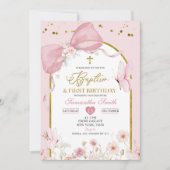 Bow Coquette Blush Pink Baptism & 1st Birthday Kaart (Voorkant)