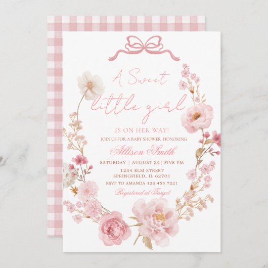 Bow Coquette Blush Pink Bow Baby Shower Invitation Kaart (Voorkant / Achterkant)