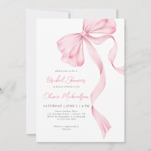 Bow Coquette Blush Pink Ribbon Vrijgezellenfeest Kaart (Voorkant)