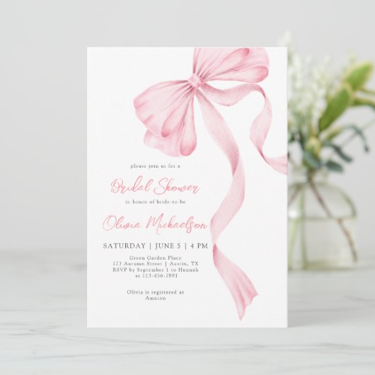 Bow Coquette Blush Pink Ribbon Vrijgezellenfeest Kaart (Staand voorkant)