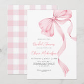 Bow Coquette Blush Plaid Pink Ribbon Vrijgezellenf Kaart (Voorkant / Achterkant)