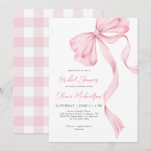 Bow Coquette Blush Plaid Pink Ribbon Vrijgezellenf Kaart