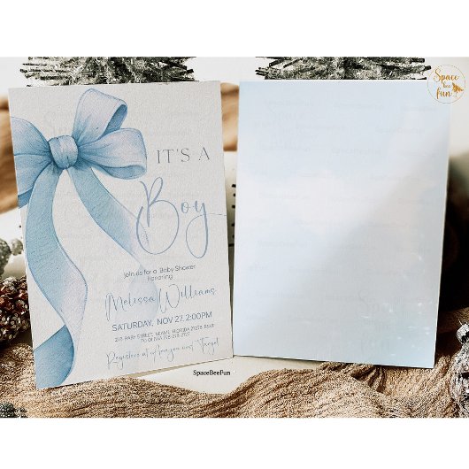Bow Coquette Boy Baby shower Kaart