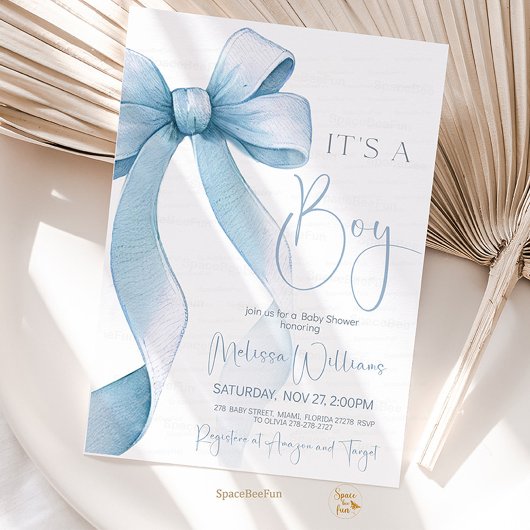Bow Coquette Boy Baby shower Kaart