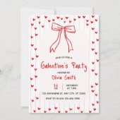 bow coquette galentines party invite , red hearts  kaart (Voorkant)