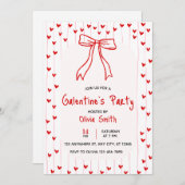 bow coquette galentines party invite , red hearts  kaart (Voorkant / Achterkant)