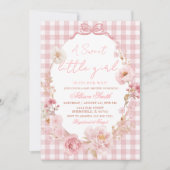Bow Coquette Gingham Pink Bow Baby Shower Kaart (Voorkant)