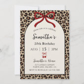Bow Coquette Leopard Cheetah Birthday Invitation Kaart (Voorkant)
