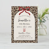 Bow Coquette Leopard Cheetah Birthday Invitation Kaart (Staand voorkant)