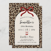 Bow Coquette Leopard Cheetah Birthday Invitation Kaart (Voorkant / Achterkant)