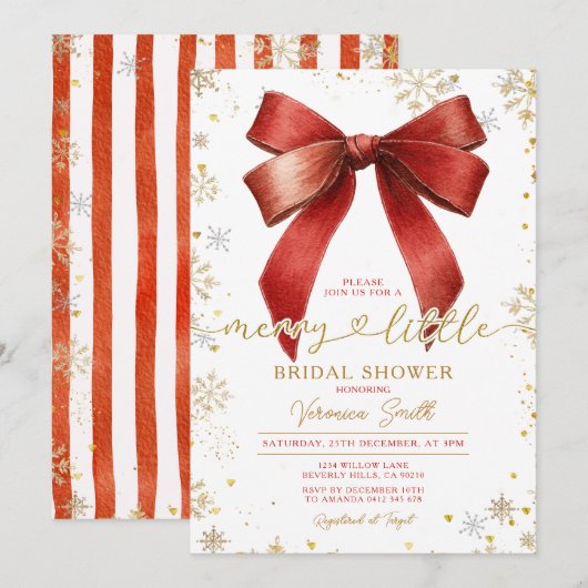 Bow coquette Merry Little Christmas Bridal Shower Kaart (Voorkant / Achterkant)