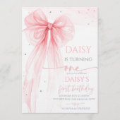 Bow Coquette Pink 1st Birthday Kaart (Voorkant)