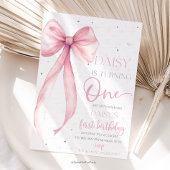 Bow Coquette Pink 1st Birthday  Kaart