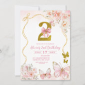 Bow Coquette Pink Butterfly Second Birthday Kaart (Voorkant)