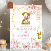 Bow Coquette Pink Butterfly Second Birthday Kaart