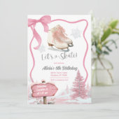 Bow Coquette Pink Girl Let's Skate Birthday Kaart (Staand voorkant)