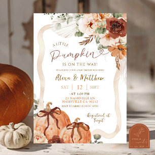 Bow Coquette Pompoen Herfst Ivory Boho Baby shower Kaart