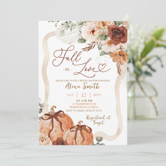 Bow Coquette Pompoen Herfst Ivory Boho Douche Kaart (Staand voorkant)