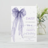 Bow Coquette Purple 1st Birthday  Kaart (Staand voorkant)
