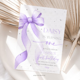 Bow Coquette Purple 1st Birthday Kaart