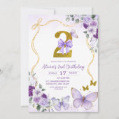 Bow Coquette Purple Butterfly Second Birthday Kaart (Voorkant)