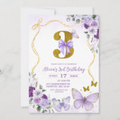Bow Coquette Purple Butterfly Third Birthday Kaart (Voorkant)