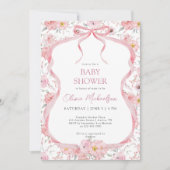 Bow Coquette Roze Bloemen Ribbon Meisje Baby showe Kaart (Voorkant)