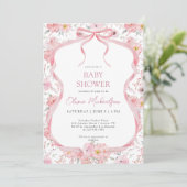 Bow Coquette Roze Bloemen Ribbon Meisje Baby showe Kaart (Staand voorkant)