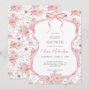 Bow Coquette Roze Bloemen Ribbon Meisje Baby showe Kaart