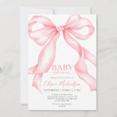 Bow Coquette Roze Lint Elegant Meisje Baby shower Kaart (Voorkant)