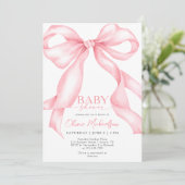 Bow Coquette Roze Lint Elegant Meisje Baby shower Kaart (Staand voorkant)