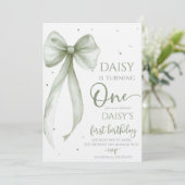 Bow Coquette Sage 1st Birthday  Kaart (Staand voorkant)