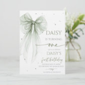 Bow Coquette Sage 1st Birthday  Kaart (Staand voorkant)