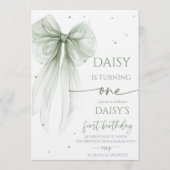 Bow Coquette Sage 1st Birthday  Kaart (Voorkant)