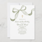 Bow Coquette Sage Groene Doop Elegant Kaart (Voorkant)