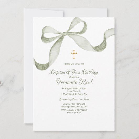 Bow Coquette Sage Groene Doop Elegant Kaart (Voorkant)