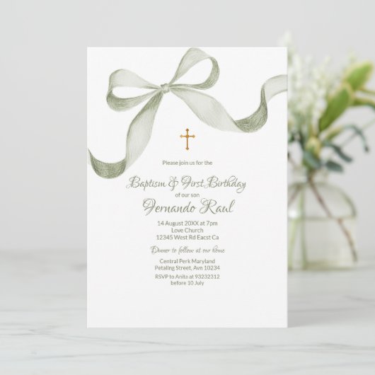 Bow Coquette Sage Groene Doop Elegant Kaart (Staand voorkant)