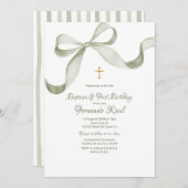 Bow Coquette Sage Groene Doop Elegant Kaart (Voorkant / Achterkant)
