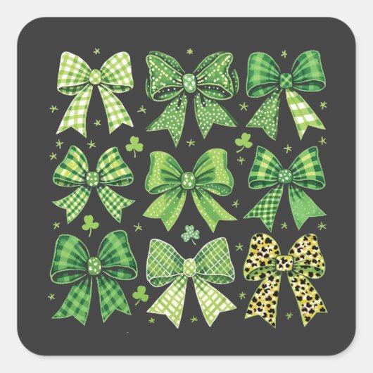 Bow Coquette St Patrick's Day Vintage Vierkante Sticker (Voorkant)