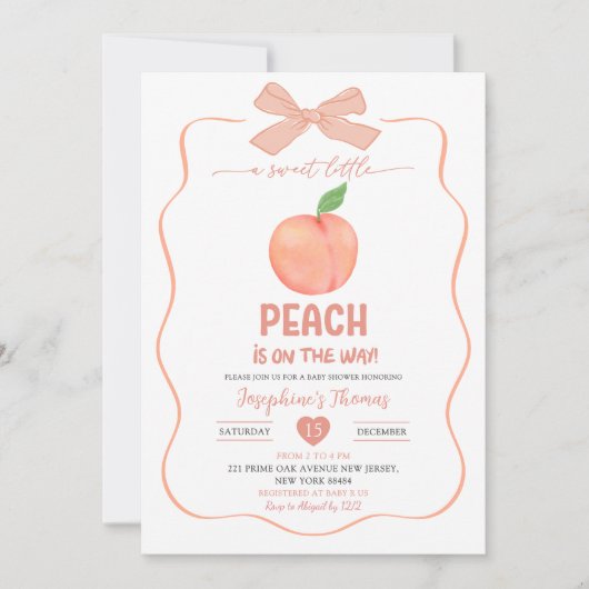 Bow Coquette Sweet Little Peach Baby shower Kaart (Voorkant)