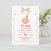 Bow Coquette Sweet Little Peach Baby shower Kaart (Staand voorkant)