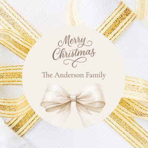 Bow cream beige mocha kerst ronde sticker