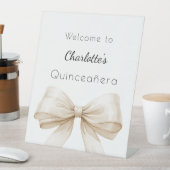 Bow crème beige Quinceanera welkom Reclamebord Met Voetstuk (Insitu)