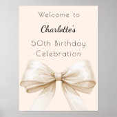 Bow crème beige verjaardagsfeestje welkom poster (Voorkant)