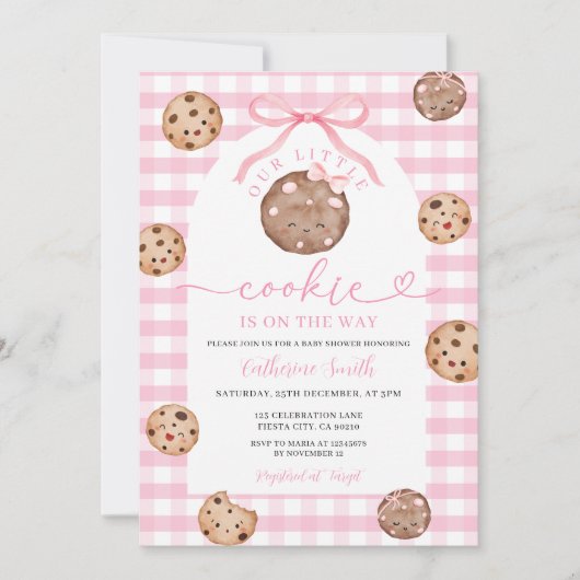 Bow CuOur Little Cookie Baby shower Pink Gingham Kaart (Voorkant)